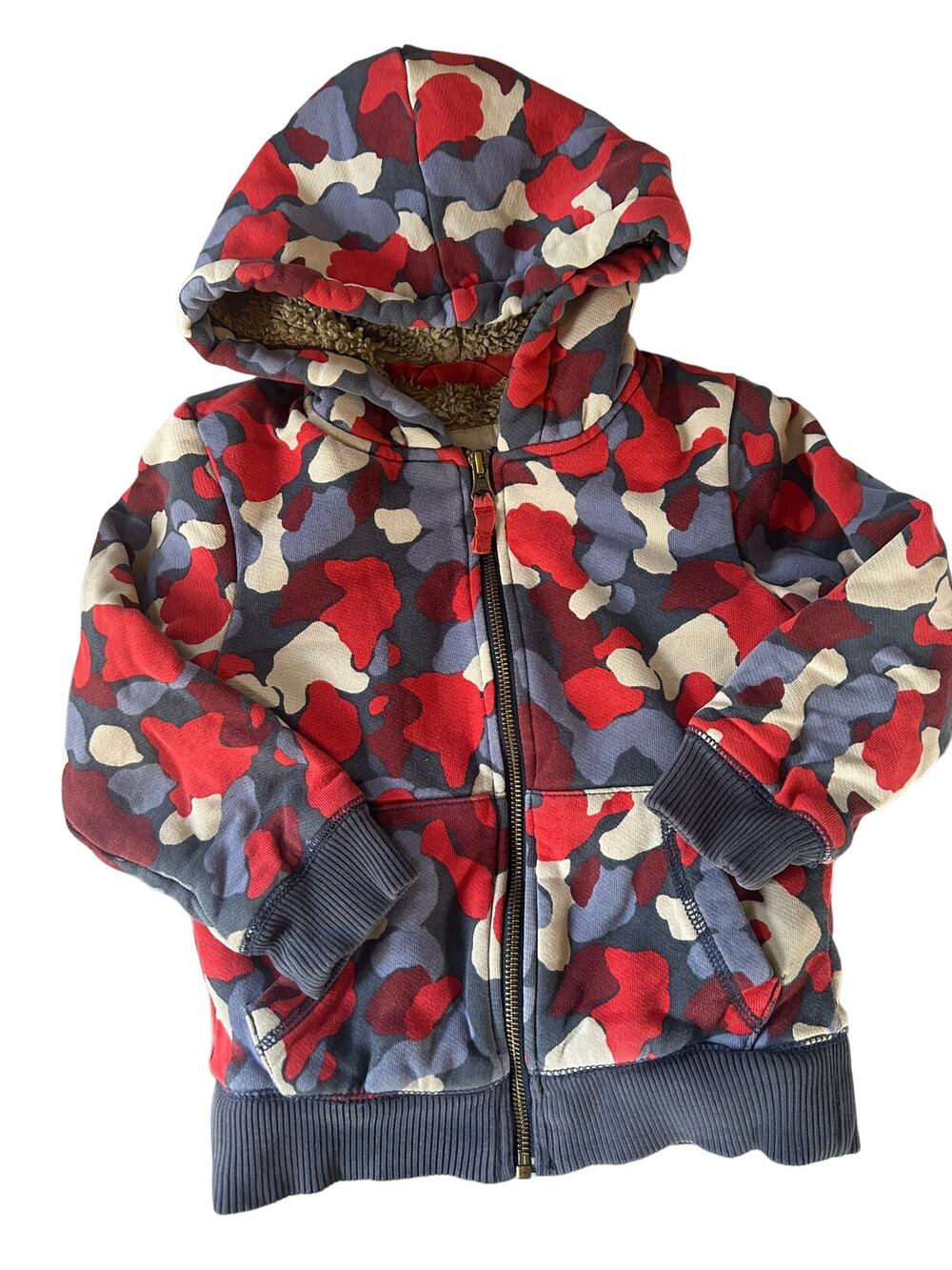 Mini Boden Blue Red Hoodies Shaggy Zip Sweatshirt size 3-4